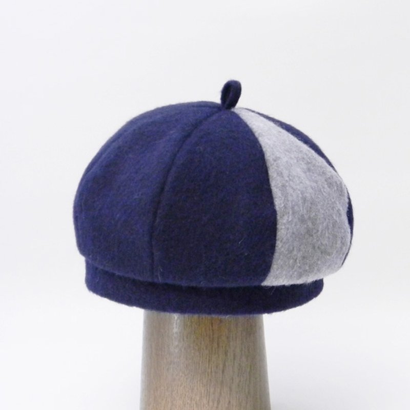 ほっこり起毛した８枚はぎのコンビのベレー帽PL1712-Navy - 帽子 - その他の素材 ブルー