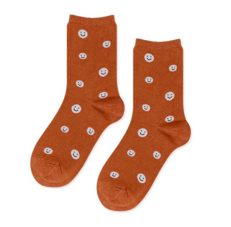 Sc. GREEN Lifestyle Smiley / Socks / Socks / Comfort Socks / Womens Socks - ถุงเท้า - ผ้าฝ้าย/ผ้าลินิน สีส้ม