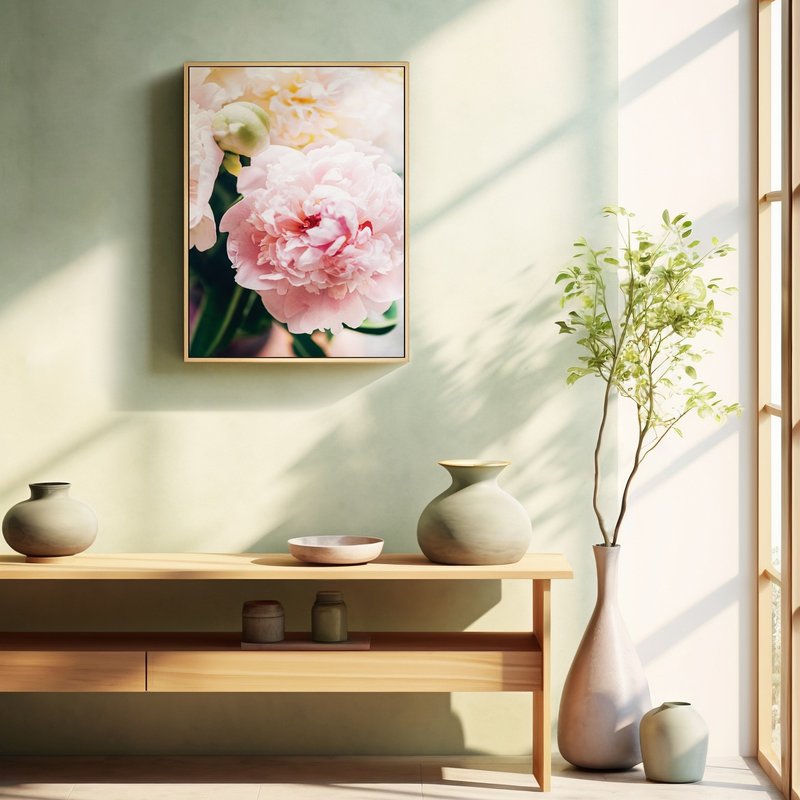 Pink and White Peony I - Flower Prints, interior Design, Floral Prints - โปสเตอร์ - ผ้าฝ้าย/ผ้าลินิน สึชมพู