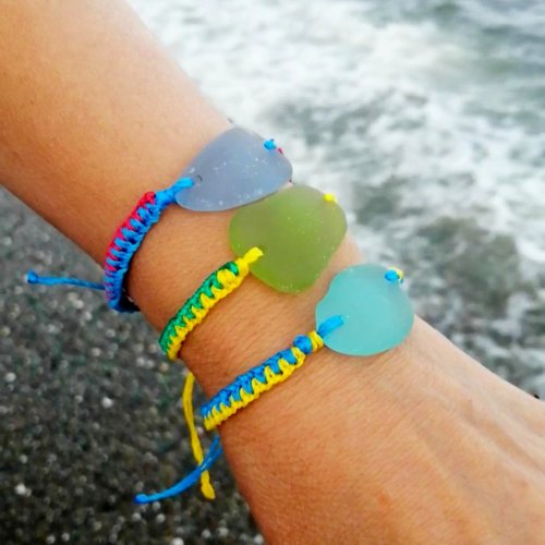 海玻璃給你 Sea Glass Bracelet 幸運手環 Sea Glass Jewelry 衝浪手環 蠟線手環Everyday Jewelry女朋友禮物 編織手環