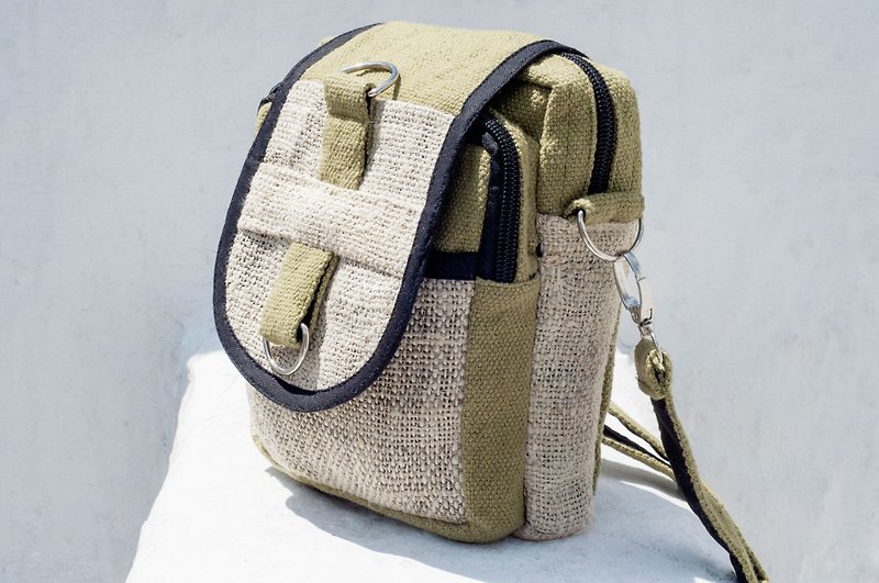 Natural cotton and linen storage bag / ethnic wind purse / camera bag / mobile phone bag / card holder / cross-body bag - green forest - กระเป๋าแมสเซนเจอร์ - ผ้าฝ้าย/ผ้าลินิน สีเขียว