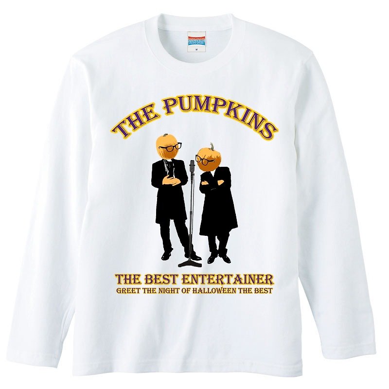 Long Sleeve T-shirt / Pumpkins - เสื้อยืดผู้ชาย - ผ้าฝ้าย/ผ้าลินิน ขาว