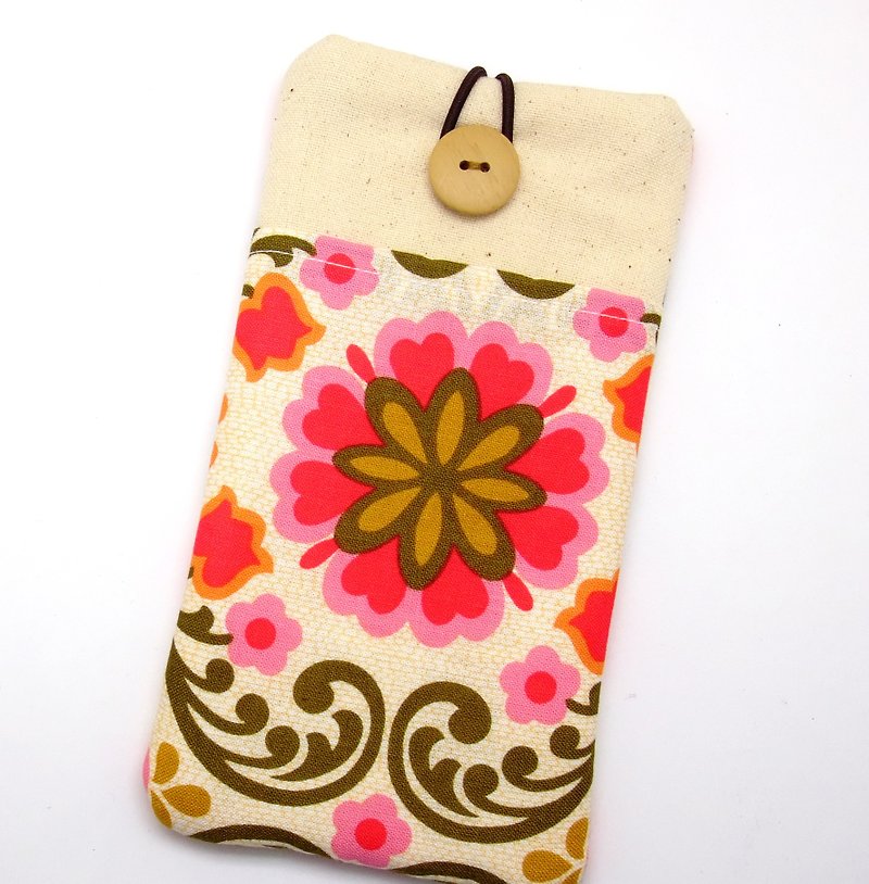  自家製手提電話包 / 手機布袋 / 布套 -  (可量身訂製) - 花卉圖案 (P-251)  - 手機殼/手機套 - 棉．麻 多色