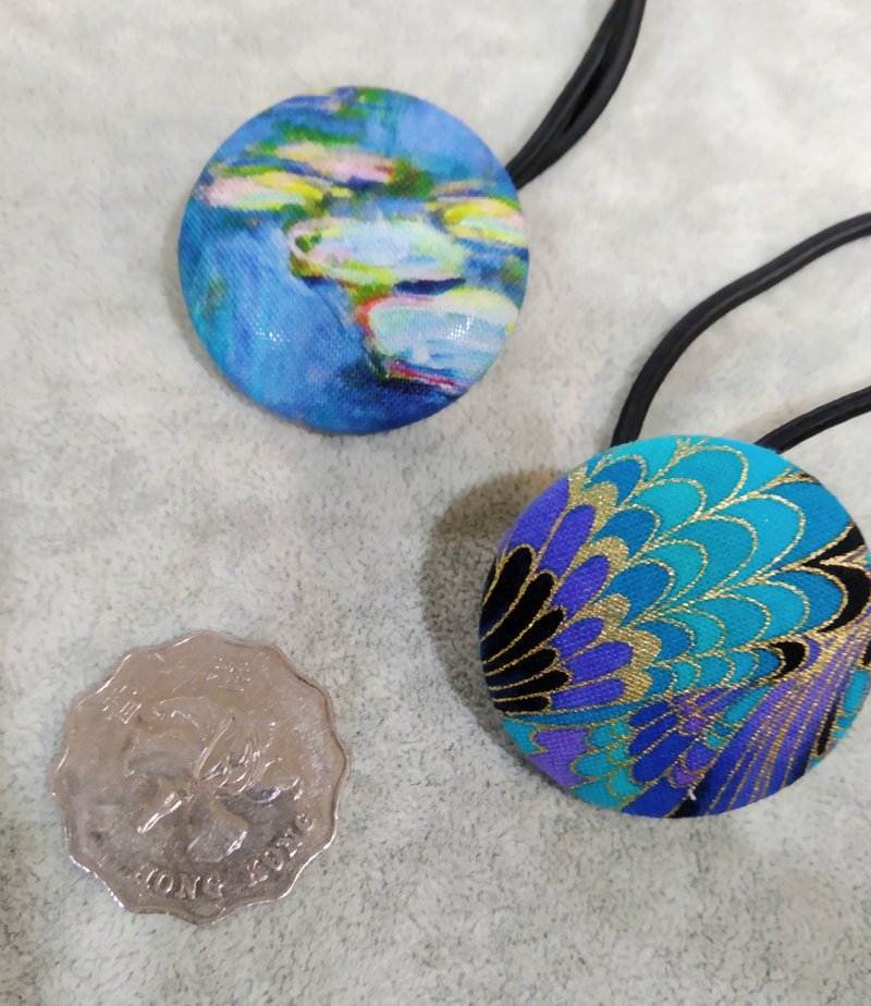 藍色系 布髮圈 (MONET / 民族藍花) - 髮夾/髮圈 - 棉．麻 藍色