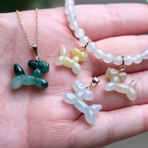 Jade Cabinet 藏珠櫃 冰種翡翠氣球小狗 天然緬甸翡翠A貨 項鍊 吊墜 掛飾 翡翠 平安扣