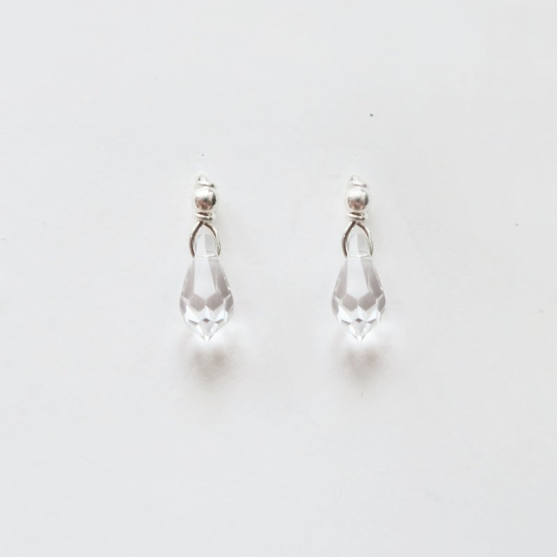 925 Silver Quartz Crystal Teardrop Earrings- Ear Clip - Sold as a Pair