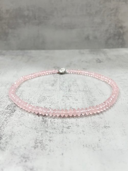 Juno Jewelry 嘉龍珠寶 粉色水晶項鍊 天然粉色水晶 串珠項鍊 切面 天然水晶 90顆粉晶