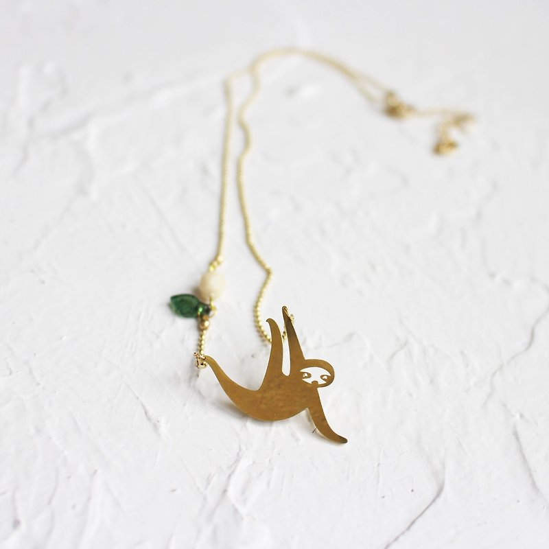 Sloth hammered brass golden necklace I Story_Slow Journey - Necklaces - Copper & Brass Gold