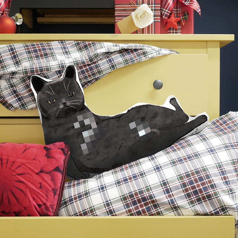 Basement Black cat Cushion throw pillow PURRBOY - ตุ๊กตา - ผ้าฝ้าย/ผ้าลินิน สีดำ