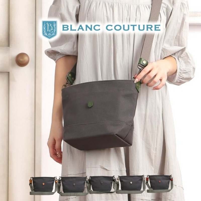 帆布ショルダーバッグ Sサイズ チャコールグレー×本革持ち手 - ショルダーバッグ - コットン・麻 ブラック