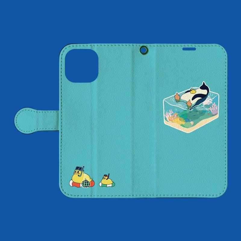 Penguin [Compatible with iPhone 14 and iPhone 15] Notebook-style Penguin Float Sea [Available for all models] - Phone Cases - Plastic Blue