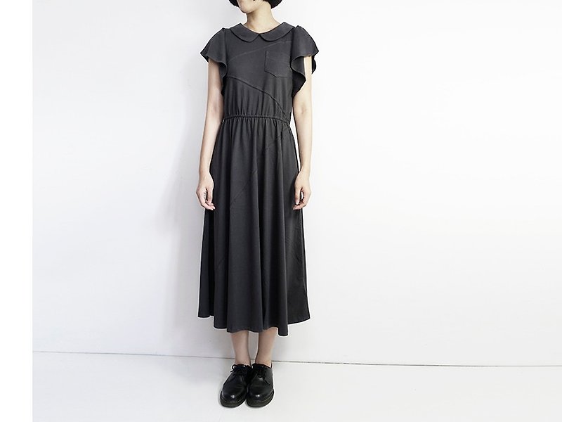 I . A . N Design 深灰色復古連身洋裝 有機棉 Organic Cotton - 洋裝/連身裙 - 棉．麻 灰色