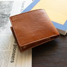 ルガトショルダーx栃木レザー二つ折り財布 オレンジx生成り - ショップ