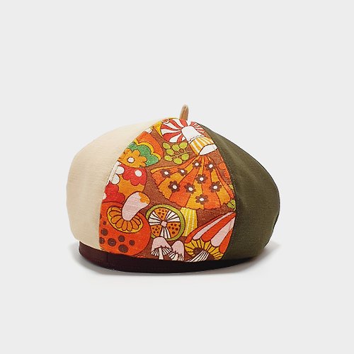 HiGh MaLi 【HiGh MaLi】貝蕾帽/畫家帽/日系復古魔幻菇/橘菇+綠+米色#禮物