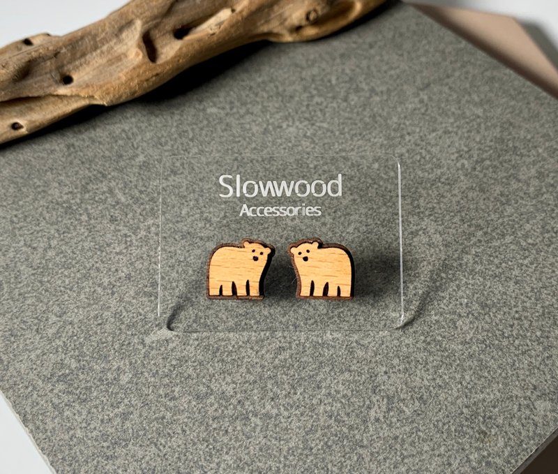 【Polar Bear】Wooden Animal Series Earrings - ต่างหู - ไม้ 