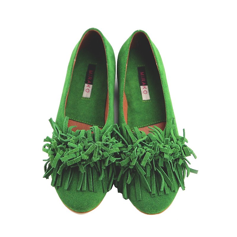 Chow Chow W1065 Green - รองเท้าบัลเลต์ - หนังแท้ สีเขียว