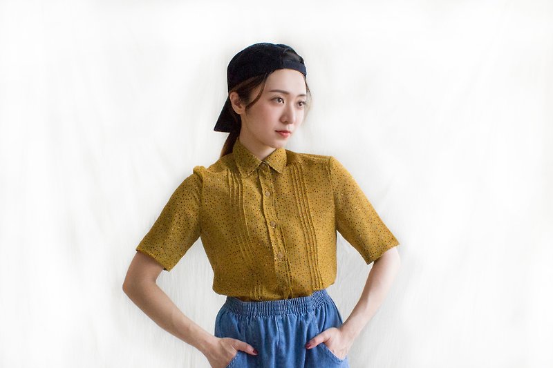 Honey mustard vintage short-sleeved shirt - Women's Shirts - Polyester 