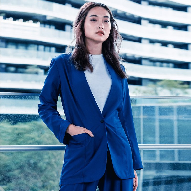 SS23 Ultra-Light Lace-up Slim Fit Women's Blazer - เสื้อเชิ้ตผู้ชาย - วัสดุอื่นๆ สีน้ำเงิน