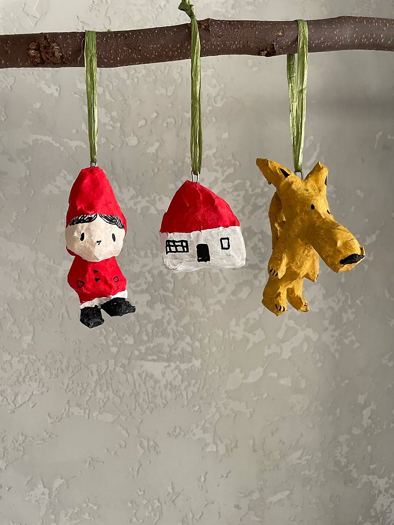 Little Red Riding Hood Paper Mache Ornaments, Big Bad Wolf - Items for Display - Paper Red