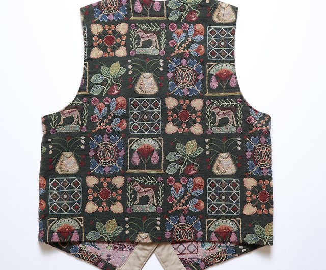 Fuji bird vintage s American plant embroidered vest tapestry