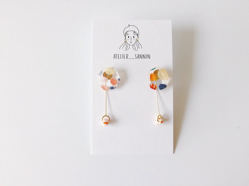 Girl with Robot Series - Candy dispenser hand-painted hand-made earrings with two dangle earplugs - Earrings & Clip-ons - Other Materials Orange