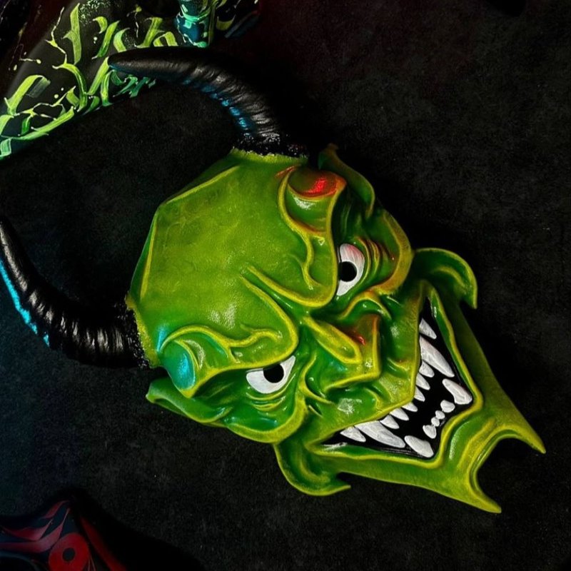 Japanese Oni Mask: Green Gargoyle Mask, Japanese Hannya mask, Samurai mask - 口罩/口罩收納套 - 樹脂 綠色