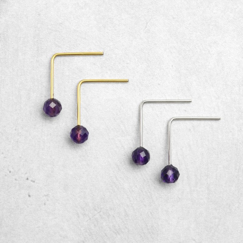 Amethyst pin earrings simple surgical stainless Stainless Steel invitation birthday gift - Earrings & Clip-ons - Gemstone Purple