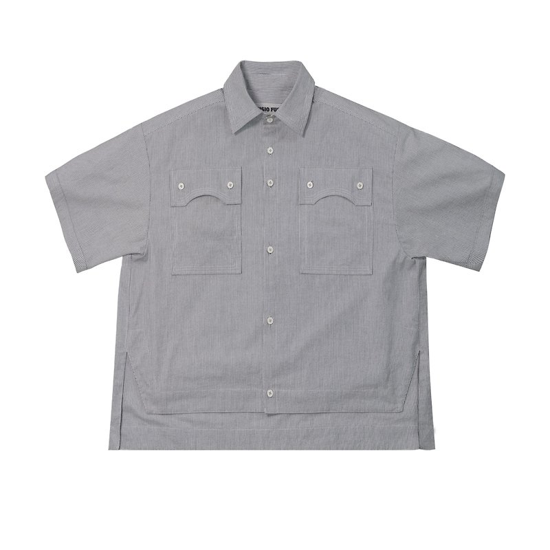 FUSIO FUSIO - seersucker short-sleeved shirt - light gray - Men's Shirts - Other Materials Silver