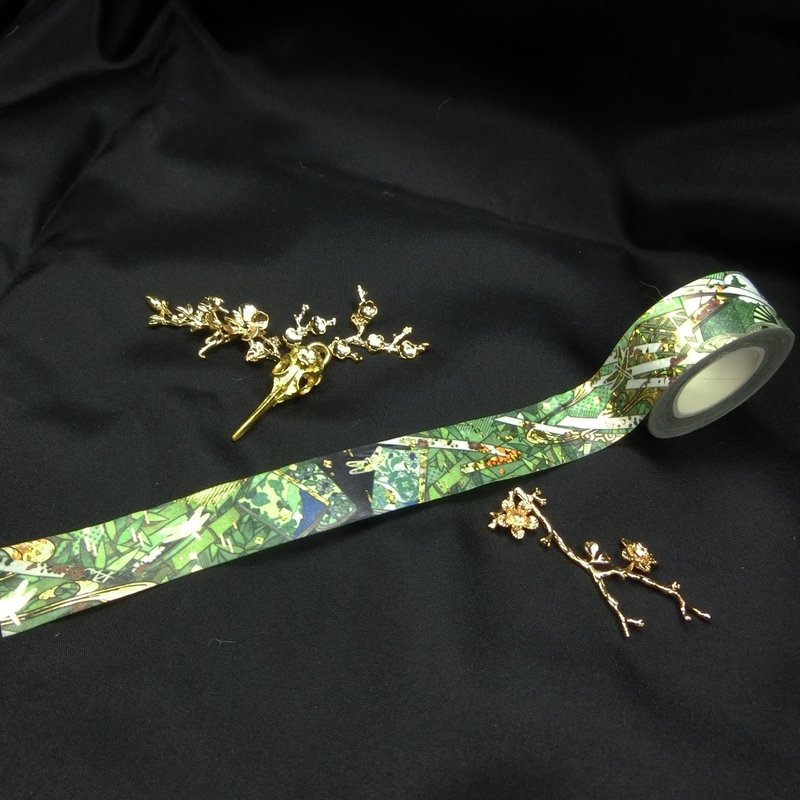 賢者不在-鑽石雷射箔押-燙金紙膠帶 - 紙膠帶/和紙/PET - 紙 綠色