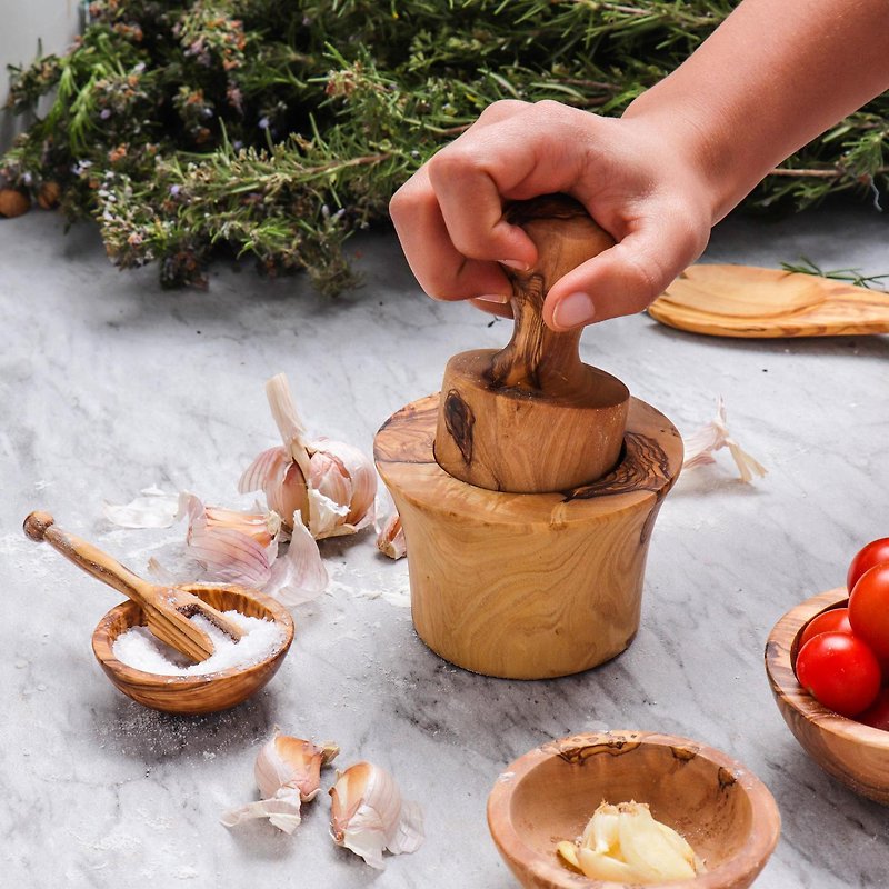 手工橄欖木香料大蒜研磨器 - 廚具 - 木頭 