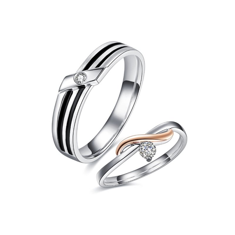 幸福來了 鑽石白鋼對戒 求婚戒指 結婚對戒 - 對戒 - 鑽石 銀色