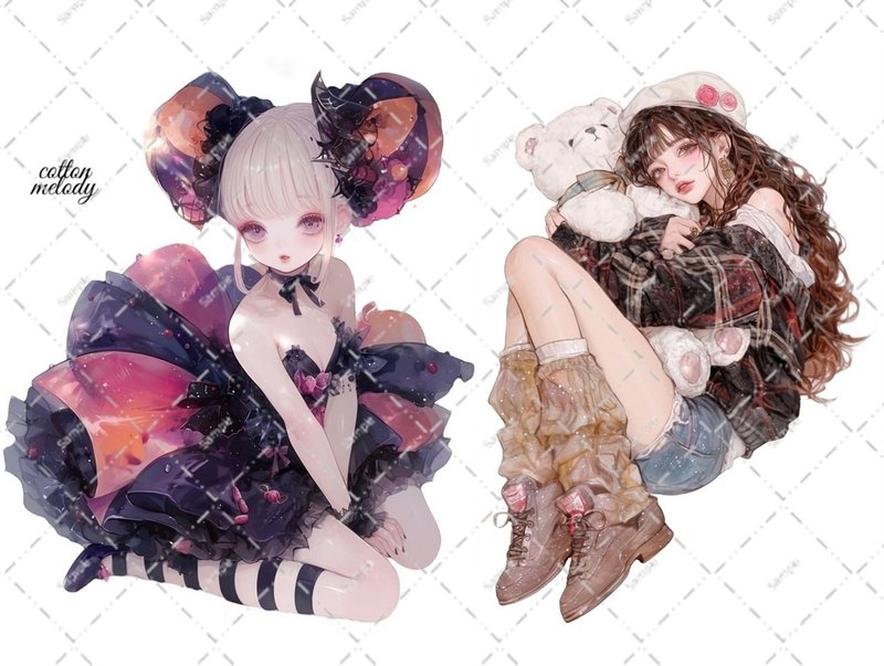 original sticker no.7101 人物ステッカー オリジナルステッカー 人物ステッカー 女の子ステッカー オリジナル人物ステッカー - 貼紙 - 紙 