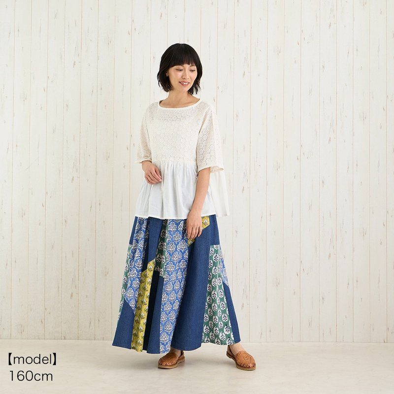 [Pre-order] Printed patchwork denim skirt - Skirts - Other Man-Made Fibers Multicolor