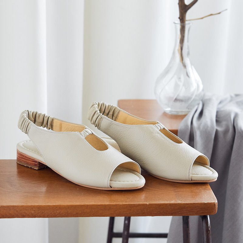 Gray - Carnation Slingback Sandals - รองเท้ารัดส้น - หนังแท้ สีเทา