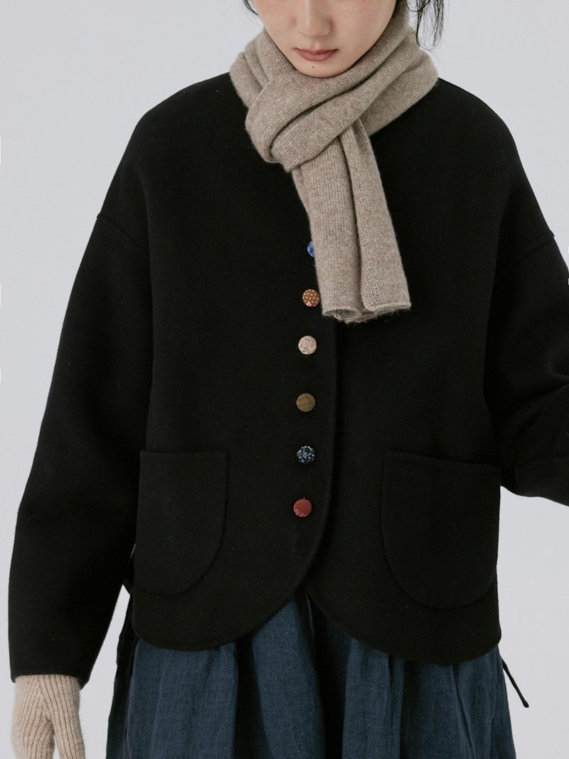 Handmade wool double-faced V-neck short coat - เสื้อแจ็คเก็ต - ขนแกะ หลากหลายสี