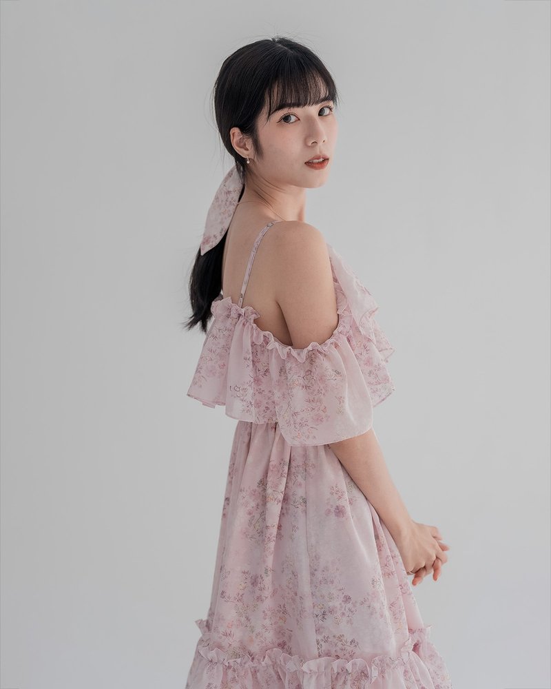 【LADY】溫柔可人 海島度假 露肩吊帶女神洋裝 倫敦貓頭鷹 大尺碼 - 連身裙 - 棉．麻 粉紅色