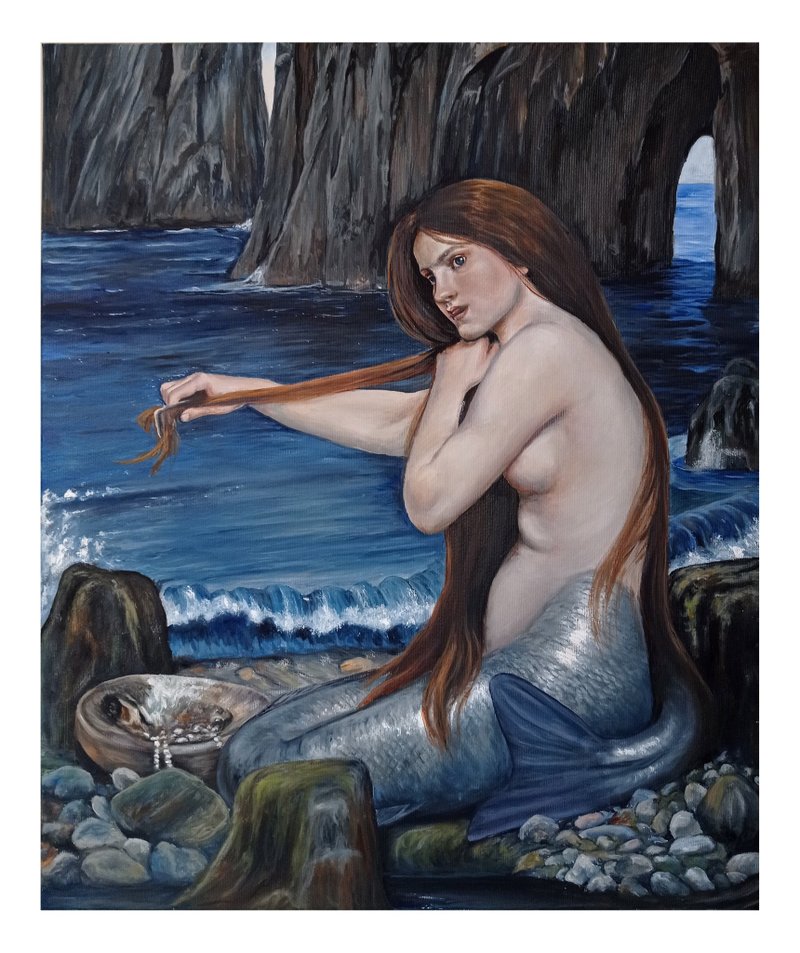 Mermaid Painting 原創油畫  Hanging Art  美人魚  Hand-Painted Art  Original Painting 原畫 - 海報/掛畫/掛布 - 其他材質 藍色