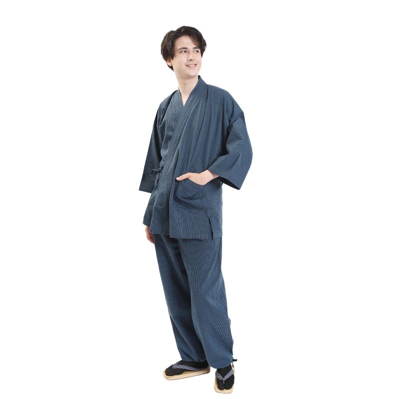 Samue, Sashiko, Cotton Samue, Roomwear, Loungewear, ML, LL, Navy - Loungewear & Sleepwear - Cotton & Hemp Blue