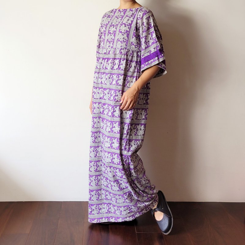 BajuTua /古著/ 舞蹈 - 70's 印度手工蓋染連身裙 - 洋裝/連身裙 - 棉．麻 紫色