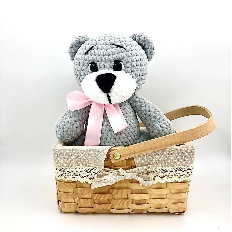 Soft teddy bear, Christmas Gift Wrapping, Plush toy for a child, Knitted animal - 寶寶/兒童玩具/玩偶 - 聚酯纖維 灰色