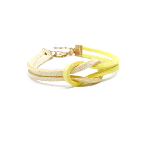 Anne Handmade Bracelets 安妮手作飾品 簡約 個性 平結 手牽手 手環 手工製作 淡金色系列-檸檬黃