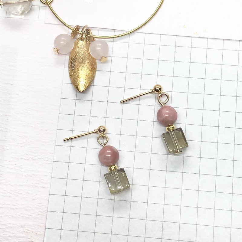 Natural Pink Rose Square Gemstone Earrings - Earrings & Clip-ons - Gemstone Pink