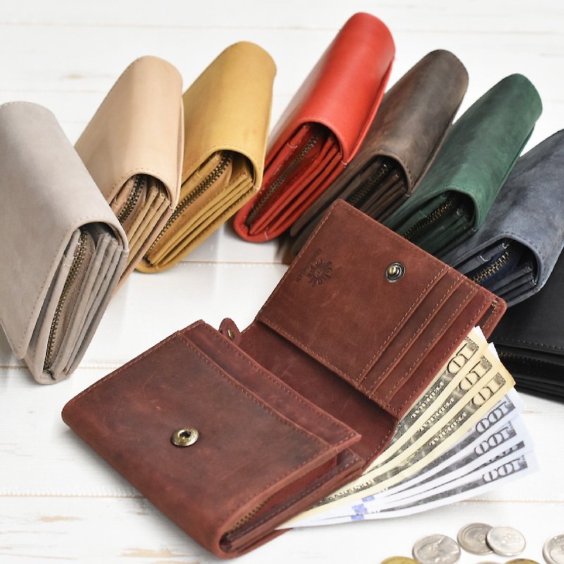 Simple and high-quality bi-fold wallet finished with all leather Cowhide genuine leather Large capacity Japan Japan name engraving [Wine red] - กระเป๋าสตางค์ - หนังแท้ สีแดง