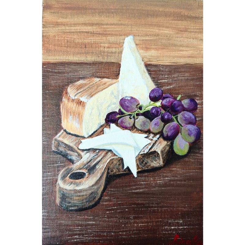 法式起司與葡萄  RinaArtSK 原創廚房藝術畫作 - 壁貼/牆壁裝飾 - 其他材質 多色