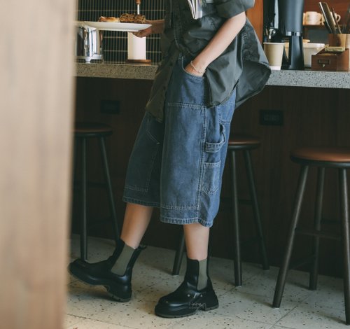 小我私服 ALLGENDER 南門牛仔明線多口袋六分短褲 - 2色 - 藍丹寧