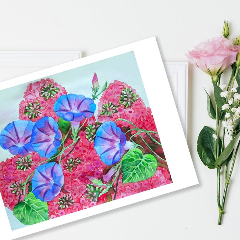 Poster Blue Bindweed Morning Glory in the Garden, Watercolor Flowers for Gift - โปสเตอร์ - กระดาษ หลากหลายสี