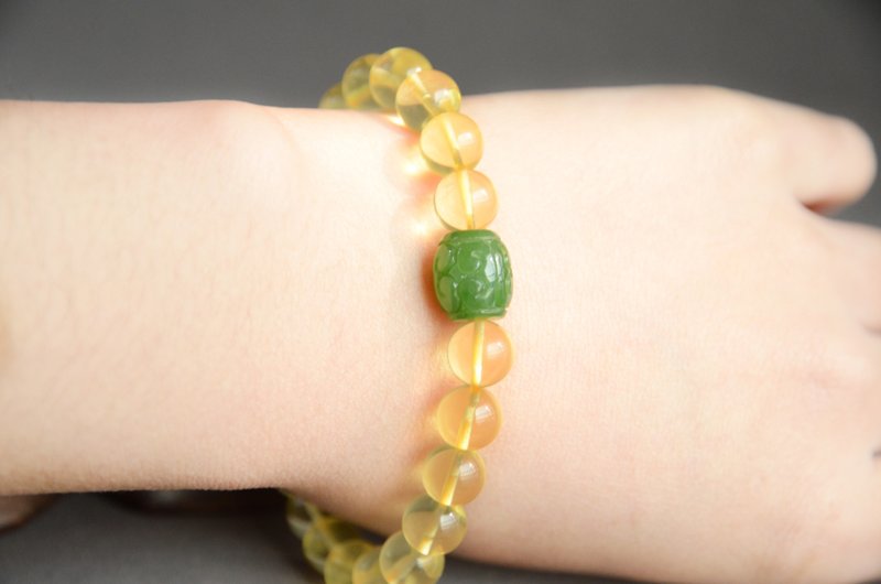 [婉] Amber natural organic gemstone amber jasper traditional art bracelet - Bracelets - Gemstone Yellow