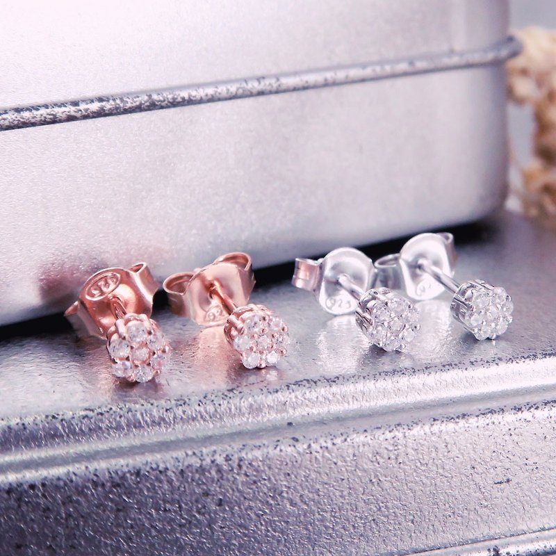 Full-Diamond Japanese Crown Silver Earrings (2 Colors - White K Gold / Rose Gold) - Earrings & Clip-ons - Sterling Silver Gold