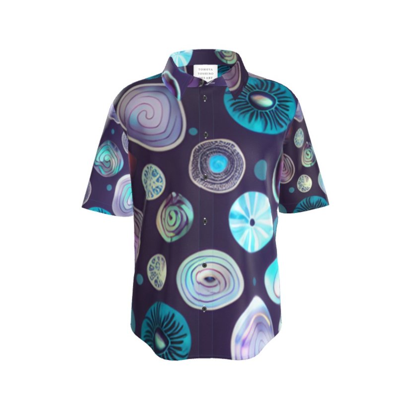 Abalone shell button-up shirt with short sleeves and a cute, glittering pastel round polka dot pattern. - Men's Shirts - Cotton & Hemp Multicolor