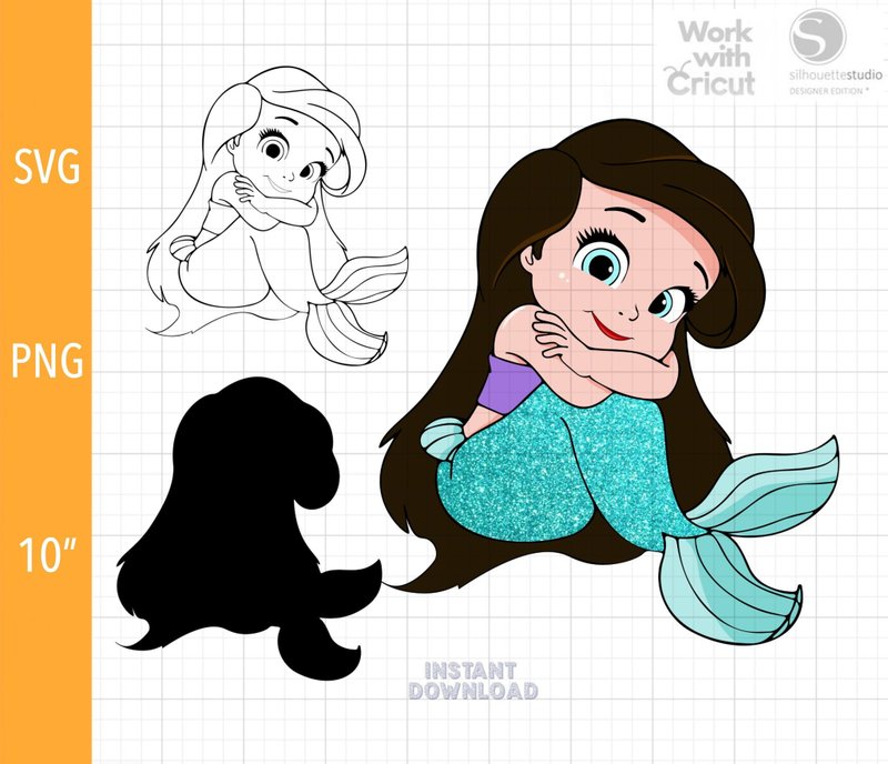 DIGITAL Mermaid Svgカットファイル、Little Princess svg、Cute Princess Png - イラスト/絵画/カリグラフィー - その他の素材 レッド